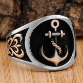 Denizci Çapası Tasarımlı İşlemeli 925 Ayar Gümüş Yüzük thumbnail 1