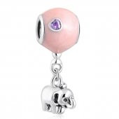 Fil Ve Mavi Balon Pandora Bilek İçin Gümüş Charm-Pembe - 1