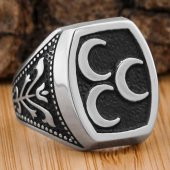 Üç Hilal Tasarımlı Lale Motifli 925 Ayar Gümüş Yüzük thumbnail 1