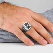 Üç Hilal Tasarımlı Lale Motifli 925 Ayar Gümüş Yüzük thumbnail 2