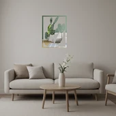 Doğal Kaktüs Tasarımlı  Duvar Aynalı Tabloi - 1