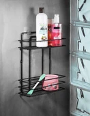 SAS Ömür Boyu Paslanmaz Duvara Yapışkanlı 3 Katlı Banyo Düz Şampuanlık Düzenleyici Siyah TŞ-02 thumbnail 1