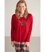 W606 Kadın Uzun Kollu Ekoseli Pijama Takımı - 2