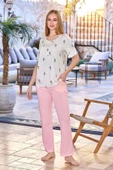 Aqua 25674 Kadın Kısa Kol Gül Desen Pijama Takımı - 1
