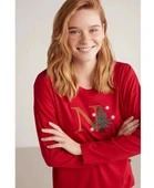 W606 Kadın Uzun Kollu Ekoseli Pijama Takımı - 3