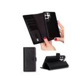 Samsung Galaxy S25 Ultra uyumlu, Hakiki Deri, El Yapımı, Cüzdanlı Kılıf, Parlak Siyah thumbnail 1