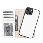 Apple iPhone 13 Uyumlu Deri Cüzdanlı Kılıf F3 Beyaz thumbnail 1