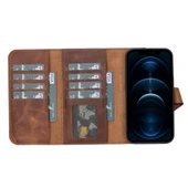 Apple iPhone 13 Pro Uyumlu Deri Cüzdanlı Kılıf Santa G2 Kahve thumbnail 2