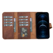 Apple iPhone 13 Mini Uyumlu Deri Cüzdanlı Kılıf Santa G2 Kahve thumbnail 2