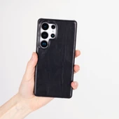 Samsung Galaxy S25 Ultra Uyumlu, Hakiki Deri, El Yapımı Arka Kapak, Kömür Siyah - 4