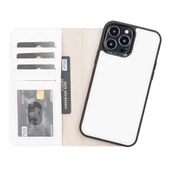 Apple iPhone 13 Pro Max Uyumlu Deri Cüzdanlı Kılıf F3 Beyaz thumbnail 1