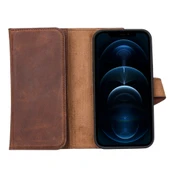 Apple iPhone 13 Mini Uyumlu Deri Cüzdanlı Kılıf Santa G2 Kahve thumbnail 5