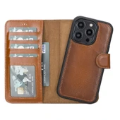 Apple iPhone 14 Pro Uyumlu Deri Cüzdanlı Kılıf MWWN RST2EF Taba - 1