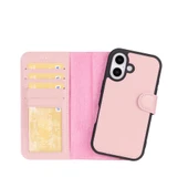 Apple iPhone 16 Plus uyumlu, Hakiki Deri, El Yapımı, Cüzdanlı Kılıf, Toz Pembe thumbnail 1