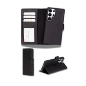 Samsung Galaxy S25 Ultra uyumlu, Hakiki Deri, El Yapımı, Cüzdanlı Kılıf, Mat Siyah thumbnail 1