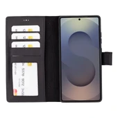 Samsung Galaxy S25 Ultra uyumlu, Hakiki Deri, El Yapımı, Cüzdanlı Kılıf, Mat Siyah thumbnail 2