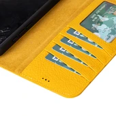 Apple iPhone 16 Pro uyumlu, Hakiki Deri, El Yapımı, Cüzdanlı Kılıf, Limon Sarı thumbnail 5