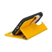 Apple iPhone 15 Pro Uyumlu Deri Cüzdanlı Kılıf MWWN FL12 Sarı thumbnail 3