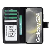 Samsung Galaxy S24 Uyumlu, Deri Cüzdanlı Kılıf, Parlak Siyah thumbnail 4