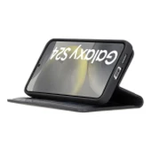 Samsung Galaxy S24 Uyumlu, Deri Cüzdanlı Kılıf, Parlak Siyah thumbnail 3