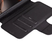 Apple iPhone 16 Pro Max uyumlu, Hakiki Deri, El Yapımı, Cüzdanlı Kılıf, Parlak Siyah thumbnail 2