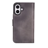 Apple iPhone 16 Plus uyumlu, Hakiki Deri, El Yapımı, Cüzdanlı Kılıf, Gölgeli Gri thumbnail 5