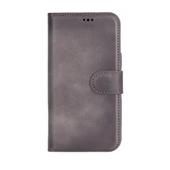 Apple iPhone 16 Plus uyumlu, Hakiki Deri, El Yapımı, Cüzdanlı Kılıf, Gölgeli Gri thumbnail 4