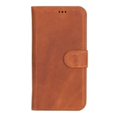 Apple iPhone 16 Plus uyumlu, Hakiki Deri, El Yapımı, Cüzdanlı Kılıf, Karamel thumbnail 4