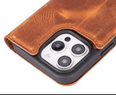 Apple iPhone 16 Pro Max uyumlu, Hakiki Deri, El Yapımı, Cüzdanlı Kılıf, Karamel thumbnail 3