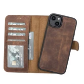 Apple iPhone 14 Plus Uyumlu Deri Cüzdanlı Kılıf MWWN G2 Kahve thumbnail 1