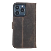 Apple iPhone 13 Pro Uyumlu Deri Cüzdanlı Kılıf Acı Kahve thumbnail 3