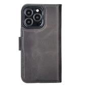 Apple iPhone 13 Pro Uyumlu Deri Cüzdanlı Kılıf MWWN TN1 Gri thumbnail 4