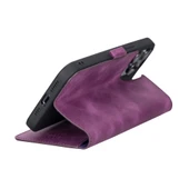 Apple iPhone 13 Pro Max Uyumlu Deri Cüzdanlı Kılıf Rustik Mor thumbnail 4