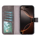 Apple iPhone 16 Pro uyumlu, Hakiki Deri, El Yapımı, Cüzdanlı Kılıf, Gölgeli Gri thumbnail 2