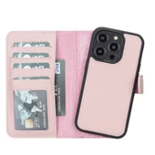 Apple iPhone 14 Pro Uyumlu Deri Cüzdanlı Kılıf MWWN NU2 Pembe - 1