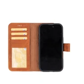 Apple iPhone 16 Plus uyumlu, Hakiki Deri, El Yapımı, Cüzdanlı Kılıf, Karamel thumbnail 2