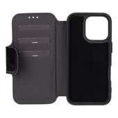 Apple iPhone 16 Pro uyumlu, Hakiki Deri, El Yapımı, Cüzdanlı Kılıf, Parlak Siyah thumbnail 5