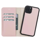 Apple iPhone 11 Pro Uyumlu Deri Cüzdanlı Kılıf Pembe - 1