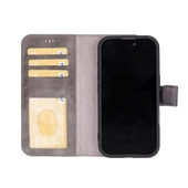 Apple iPhone 16 uyumlu, Hakiki Deri, El Yapımı, Cüzdanlı Kılıf, Gölgeli Gri thumbnail 2