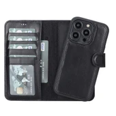 Apple iPhone 14 Pro Uyumlu Deri Cüzdanlı Kılıf MWWN RST1 Siyah - 1
