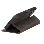 Apple iPhone 13 Pro Max Uyumlu Deri Cüzdanlı Kılıf Acı Kahve thumbnail 4