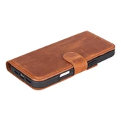 Apple iPhone 16 Pro Max uyumlu, Hakiki Deri, El Yapımı, Cüzdanlı Kılıf, Karamel thumbnail 2