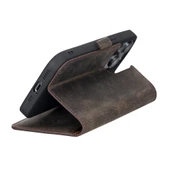 Apple iPhone 13 Pro Uyumlu Deri Cüzdanlı Kılıf Acı Kahve thumbnail 5