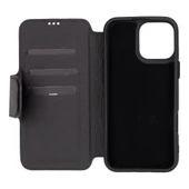 Apple iPhone 16 Pro Max uyumlu, Hakiki Deri, El Yapımı, Cüzdanlı Kılıf, Parlak Siyah thumbnail 5