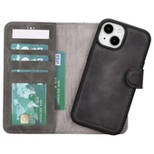 Apple iPhone 15 Uyumlu Deri Cüzdanlı Kılıf MWWN VS4EF Gri thumbnail 1