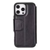 Apple iPhone 16 Pro Max uyumlu, Hakiki Deri, El Yapımı, Cüzdanlı Kılıf, Parlak Siyah thumbnail 4