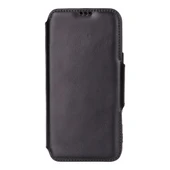 Apple iPhone 16 Pro Max uyumlu, Hakiki Deri, El Yapımı, Cüzdanlı Kılıf, Parlak Siyah thumbnail 3