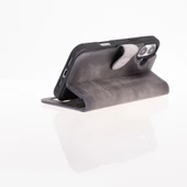 Apple iPhone 16 uyumlu, Hakiki Deri, El Yapımı, Cüzdanlı Kılıf, Gölgeli Gri thumbnail 3