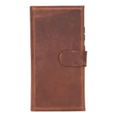 Samsung Galaxy S25 Ultra uyumlu, Hakiki Deri, El Yapımı, Cüzdanlı Kılıf, Antik Kahve thumbnail 2