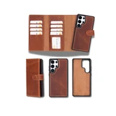 Samsung Galaxy S25 Ultra uyumlu, Hakiki Deri, El Yapımı, Cüzdanlı Kılıf, Karamel thumbnail 1